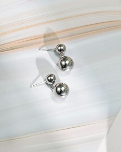 Silver Simple Double Ball Dangle Stud Earrings Statement Minimalist Prom Drop Earrings for Women Gift in Saudi Arabia