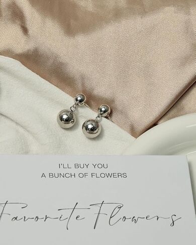 Silver Simple Double Ball Dangle Stud Earrings Statement Minimalist Prom Drop Earrings for Women Gift in Saudi Arabia