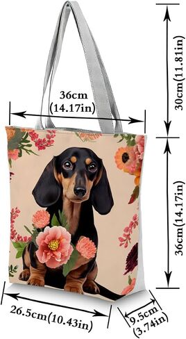 Dachshund Flower Tote Bag with Zipper Closure Cute Dog Print with Garden Flowers for Dog Lover Adults Shoulder Bag Unique Handbag Gift for Sister's Birthday or Christmas Party in Saudi Arabia