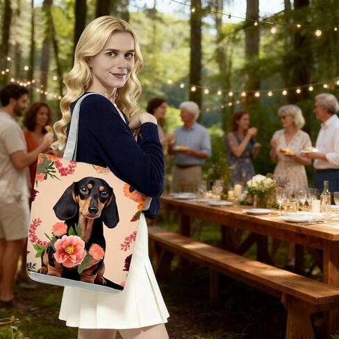 Dachshund Flower Tote Bag with Zipper Closure Cute Dog Print with Garden Flowers for Dog Lover Adults Shoulder Bag Unique Handbag Gift for Sister's Birthday or Christmas Party in Saudi Arabia