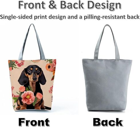 Dachshund Flower Tote Bag with Zipper Closure Cute Dog Print with Garden Flowers for Dog Lover Adults Shoulder Bag Unique Handbag Gift for Sister's Birthday or Christmas Party in Saudi Arabia