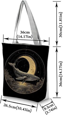 Whale Tote Bag Moon and Stars Gold Line Art Print Handbag Zipper Closure Shoulder Bag for Women Birthday Present Casual Everyday Tote in Saudi Arabia