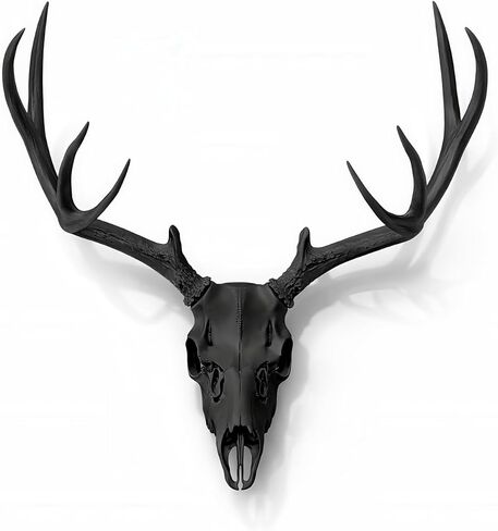 SlickFish Creations Deer Skull & Antlers بالحجم الطبيعي الأسود جدار جبل نسخة طبق الأصل من جمجمة الغزلان - واقعية كاملة الحجم فو قرن الوعل ديكور الجمجمة الأوروبي للديكور الجمجمة الحديثة والريفية والغربية والقوطية (أسود) in Kuwait