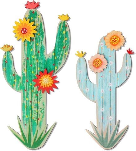 KOYILTD 2 Pcs Cactus Wall Art Wooden Southwestern Decor Western Bathroom Decoration Vivid Cactus Wall Decor for Home Bathroom Bedroom Livingroom Nursery (Vivid, Medium) in Saudi Arabia