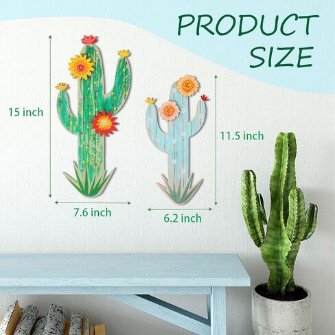 KOYILTD 2 Pcs Cactus Wall Art Wooden Southwestern Decor Western Bathroom Decoration Vivid Cactus Wall Decor for Home Bathroom Bedroom Livingroom Nursery (Vivid, Medium) in Saudi Arabia