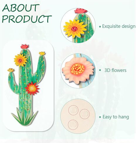 KOYILTD 2 Pcs Cactus Wall Art Wooden Southwestern Decor Western Bathroom Decoration Vivid Cactus Wall Decor for Home Bathroom Bedroom Livingroom Nursery (Vivid, Medium) in Saudi Arabia