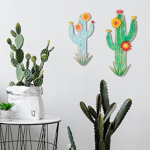KOYILTD 2 Pcs Cactus Wall Art Wooden Southwestern Decor Western Bathroom Decoration Vivid Cactus Wall Decor for Home Bathroom Bedroom Livingroom Nursery (Vivid, Medium) in Saudi Arabia