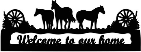 YATEASLU Horse Decor Welcome Sign, Rust-Resistant Metal 14.5x5.3 Inches. Waterproof & Rust-Resistant. Reads Welcome To Our Home. For Front Porch, Door, or Entry in Saudi Arabia