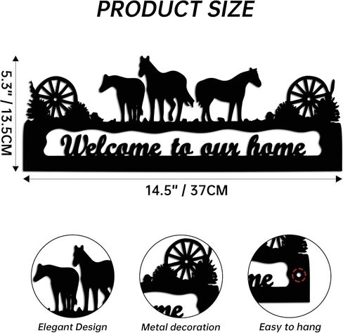 YATEASLU Horse Decor Welcome Sign, Rust-Resistant Metal 14.5x5.3 Inches. Waterproof & Rust-Resistant. Reads Welcome To Our Home. For Front Porch, Door, or Entry in Saudi Arabia