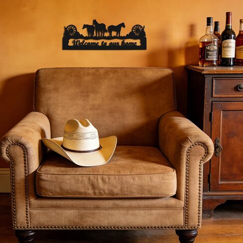 YATEASLU Horse Decor Welcome Sign, Rust-Resistant Metal 14.5x5.3 Inches. Waterproof & Rust-Resistant. Reads Welcome To Our Home. For Front Porch, Door, or Entry in Saudi Arabia