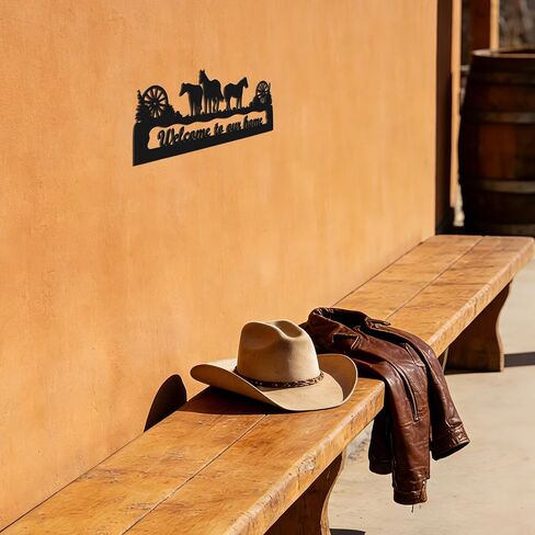 YATEASLU Horse Decor Welcome Sign, Rust-Resistant Metal 14.5x5.3 Inches. Waterproof & Rust-Resistant. Reads Welcome To Our Home. For Front Porch, Door, or Entry in Saudi Arabia