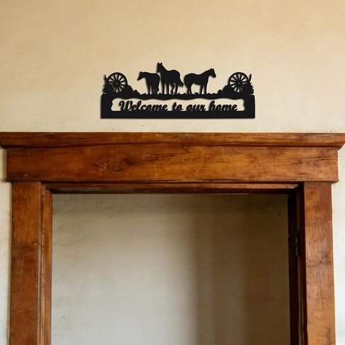 YATEASLU Horse Decor Welcome Sign, Rust-Resistant Metal 14.5x5.3 Inches. Waterproof & Rust-Resistant. Reads Welcome To Our Home. For Front Porch, Door, or Entry in Saudi Arabia
