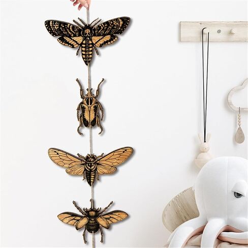 Moth Wall Hanging Decor, Insect Animals Wooden Wall Art Decor, Luna Moth Hanging Ornaments, Hang Vertical Aesthetic Wood Crafts Wall Sign, Boho Home Decoration for Living Room Bedroom Office, Set of 4 in Kuwait