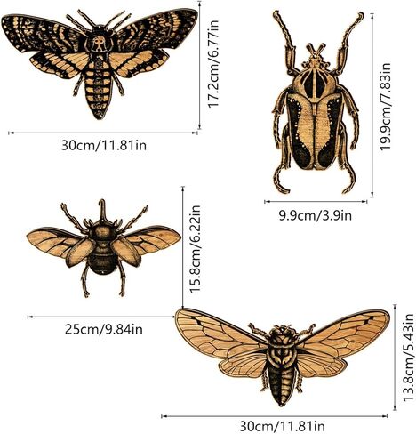 Moth Wall Hanging Decor, Insect Animals Wooden Wall Art Decor, Luna Moth Hanging Ornaments, Hang Vertical Aesthetic Wood Crafts Wall Sign, Boho Home Decoration for Living Room Bedroom Office, Set of 4 in Kuwait
