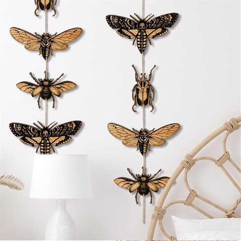 Moth Wall Hanging Decor, Insect Animals Wooden Wall Art Decor, Luna Moth Hanging Ornaments, Hang Vertical Aesthetic Wood Crafts Wall Sign, Boho Home Decoration for Living Room Bedroom Office, Set of 4 in Kuwait