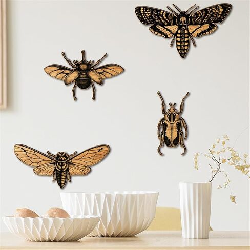 Moth Wall Hanging Decor, Insect Animals Wooden Wall Art Decor, Luna Moth Hanging Ornaments, Hang Vertical Aesthetic Wood Crafts Wall Sign, Boho Home Decoration for Living Room Bedroom Office, Set of 4 in Kuwait