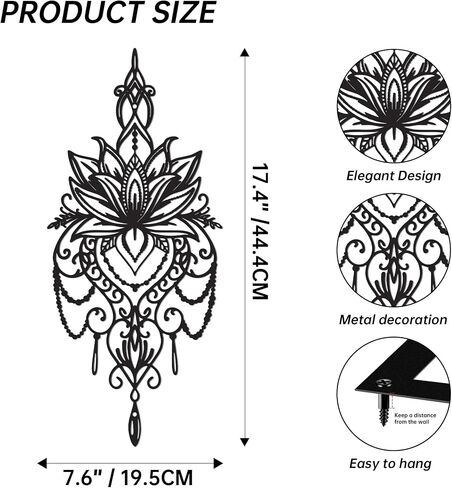 JEWLOVE Metal Mandala Wall Art – Sacred Geometry Lotus Flower Decor for Yoga Meditation Room, Spiritual Boho Home Decor (7.7x17.5 Inch) in Saudi Arabia