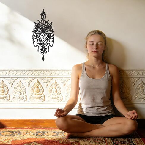 JEWLOVE Metal Mandala Wall Art – Sacred Geometry Lotus Flower Decor for Yoga Meditation Room, Spiritual Boho Home Decor (7.7x17.5 Inch) in Saudi Arabia