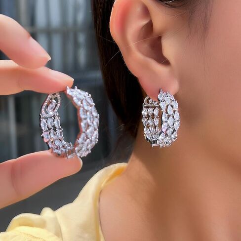 Luxury Double Sided Cubic Zirconia Hoop Earrings, Big Round Statement Dangle Design for Wedding, Women Party Jewelry in Saudi Arabia