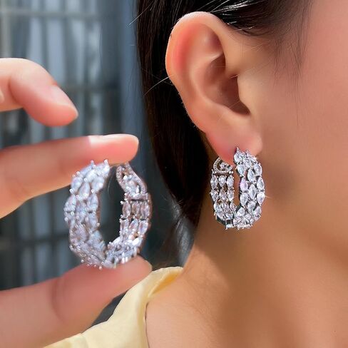 Luxury Double Sided Cubic Zirconia Hoop Earrings, Big Round Statement Dangle Design for Wedding, Women Party Jewelry in Saudi Arabia