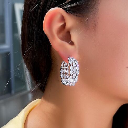 Luxury Double Sided Cubic Zirconia Hoop Earrings, Big Round Statement Dangle Design for Wedding, Women Party Jewelry in Saudi Arabia