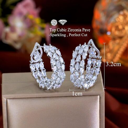 Luxury Double Sided Cubic Zirconia Hoop Earrings, Big Round Statement Dangle Design for Wedding, Women Party Jewelry in Saudi Arabia