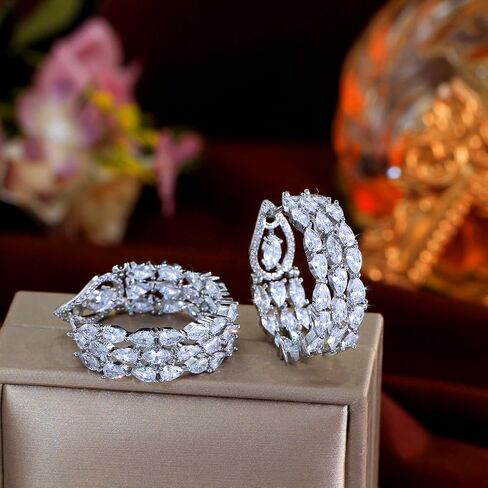 Luxury Double Sided Cubic Zirconia Hoop Earrings, Big Round Statement Dangle Design for Wedding, Women Party Jewelry in Saudi Arabia