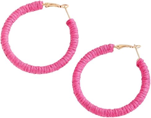 5cm Circle Hoop Earrings Handmade Rattan Earrings Woven Straw Wicker Rattan Drop Earrings Lightweight Boho Summer Hoops for Women in Saudi Arabia