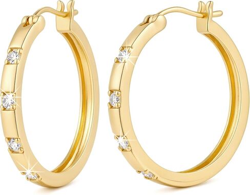 14K Gold Earrings for Women Gold Hoop Earrings Gold Earring for Women CZ Hoop Earring for Womens Hoops Calm Refined and Quietly Luxurious Hoops Earring for Womens 20/25mm in Saudi Arabia
