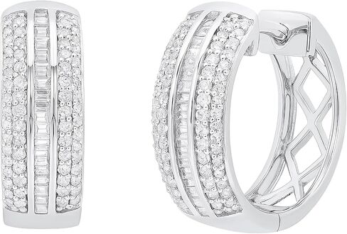 Dazzlingrock Collection 0.50 Carat (ctw) Baguette & Round White Diamond Ladies Hoop Earrings, 925 Sterling Silver in Kuwait
