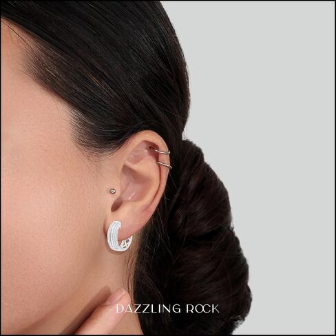 Dazzlingrock Collection 0.50 Carat (ctw) Baguette & Round White Diamond Ladies Hoop Earrings, 925 Sterling Silver in Kuwait