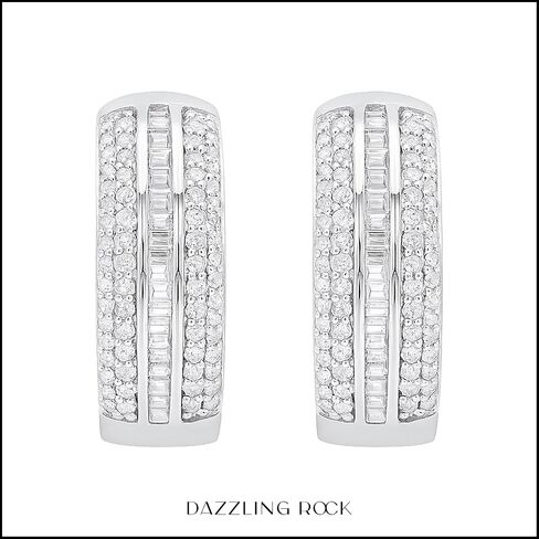 Dazzlingrock Collection 0.50 Carat (ctw) Baguette & Round White Diamond Ladies Hoop Earrings, 925 Sterling Silver in Kuwait