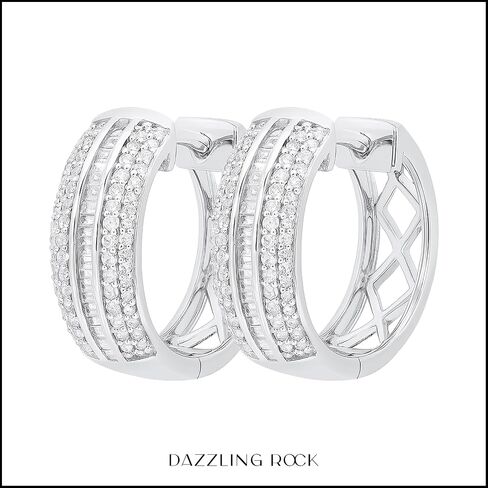 Dazzlingrock Collection 0.50 Carat (ctw) Baguette & Round White Diamond Ladies Hoop Earrings, 925 Sterling Silver in Kuwait