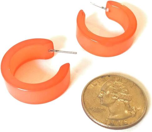 Coral Moonglow Lucite Wide Classic Hoop Earrings - WDCL-OR-3 in Saudi Arabia