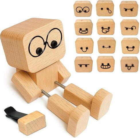 Shaking Feet Wooden Doll with Spring Legs & 12 Pcs Magnetic Expressions for Car Dashboard Decoration in Saudi Arabia