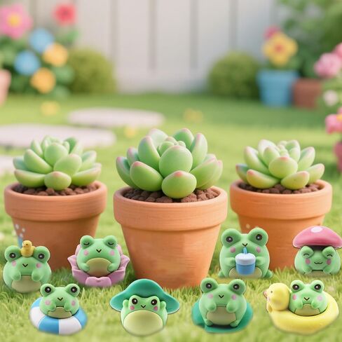 8 Pcs Mini Resin Frog Figurines, Adorable Charming Cute Resin Critters to Decorate Shelf Miniatures Frog Ornaments for Desktop Fairy Garden Scene Props Home Decorative Accents in Saudi Arabia