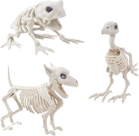3PCS Animal Skeleton Figurines, Plastic Skeletons Dog Crow Frog Ornaments, Halloween Skeleton Decorations for Home Office Desk, Spooky Party Favors & Gifts for Men Women in Saudi Arabia