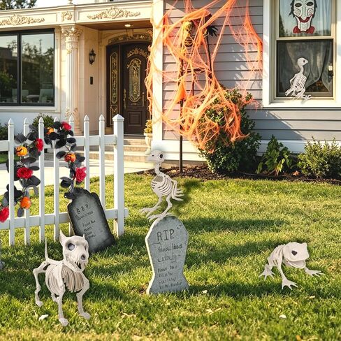 3PCS Animal Skeleton Figurines, Plastic Skeletons Dog Crow Frog Ornaments, Halloween Skeleton Decorations for Home Office Desk, Spooky Party Favors & Gifts for Men Women in Saudi Arabia
