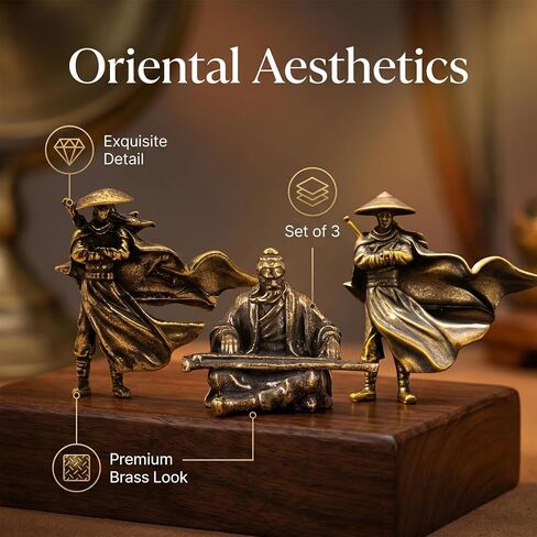Car Dashboard Decorative Figurines, 3-Piece Martial Arts Swordsman Set, Desktop Computer Monitor Brass Micro-Landscape Ornaments in Saudi Arabia