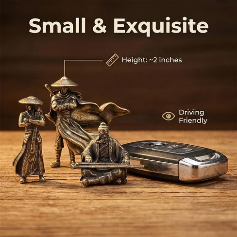Car Dashboard Decorative Figurines, 3-Piece Martial Arts Swordsman Set, Desktop Computer Monitor Brass Micro-Landscape Ornaments in Saudi Arabia
