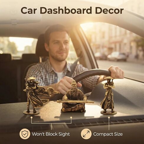 Car Dashboard Decorative Figurines, 3-Piece Martial Arts Swordsman Set, Desktop Computer Monitor Brass Micro-Landscape Ornaments in Saudi Arabia