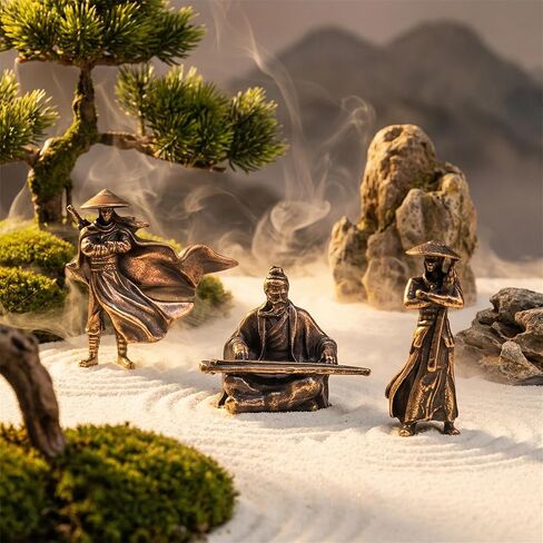 Car Dashboard Decorative Figurines, 3-Piece Martial Arts Swordsman Set, Desktop Computer Monitor Brass Micro-Landscape Ornaments in Saudi Arabia