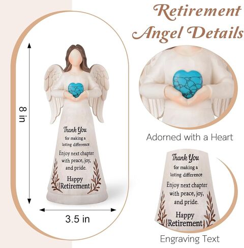 Large 8.2" Angel Figurine for Woman Retirement Gift 2026 | Crystal Heart, For Teacher Coworker Nurses Boss Mom Grandma Sister, Retired Party Decoration in Saudi Arabia