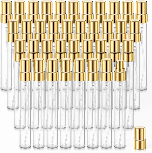 50Pcs 10ml Mini Spray Bottles, Empty Clear Glass Mist Spray Bottle Refillable Mini Perfume Atomizer Travel Sample Bottle Lids Fine Mist Perfume Atomizer Makeup Container in Saudi Arabia