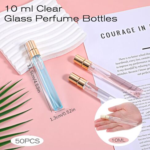 50Pcs 10ml Mini Spray Bottles, Empty Clear Glass Mist Spray Bottle Refillable Mini Perfume Atomizer Travel Sample Bottle Lids Fine Mist Perfume Atomizer Makeup Container in Saudi Arabia