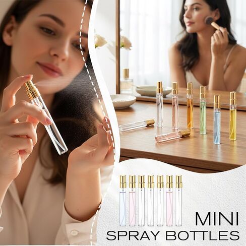 50Pcs 10ml Mini Spray Bottles, Empty Clear Glass Mist Spray Bottle Refillable Mini Perfume Atomizer Travel Sample Bottle Lids Fine Mist Perfume Atomizer Makeup Container in Saudi Arabia
