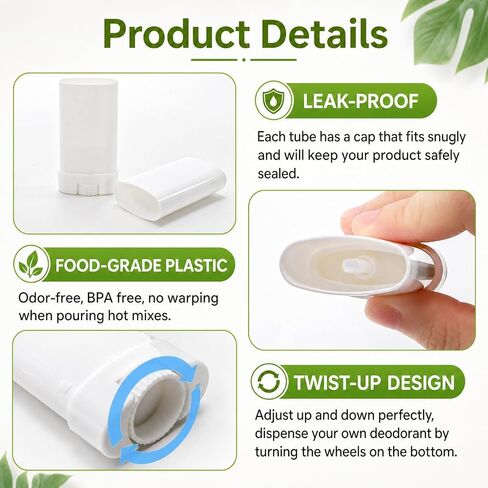 50 Pieces Empty Deodorant Containers, 15Ml/0.5Oz Oval Twist-Up Refillable Lip Balm Tubes Bulk, Plastic Travel Deodorant Holder Container for Lotion Bars, Shaving Soap Lipstick DIY in Saudi Arabia