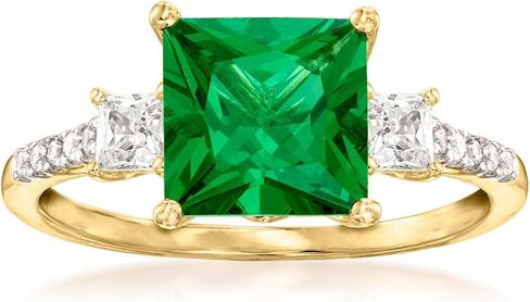 Ross-Simons 3.00 Carat Simulated Emerald and .38 ct. t.w. CZ Ring in 18kt Gold Over Sterling in Kuwait