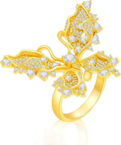 AURA & IRENA 18K Gold Plated Butterfly Ring for Women - Adjustable Butterfly Statement Rings for Women, Non-Tarnish 3A Cubic Zirconia Cocktail Rings for Women, Valentine's Day Gift for Her in Saudi Arabia