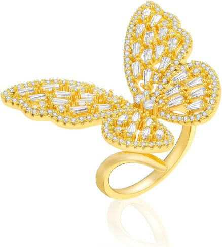 AURA & IRENA 18K Gold Plated Butterfly Ring for Women - Adjustable Butterfly Statement Rings for Women, Non-Tarnish 3A Cubic Zirconia Cocktail Rings for Women, Valentine's Day Gift for Her in Saudi Arabia